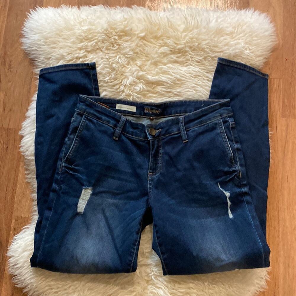 Kut from the Kloth Adele Slouchy Boyfriend Distressed Dark Blue Denim EUC Sz 4 - Picture 1 of 11